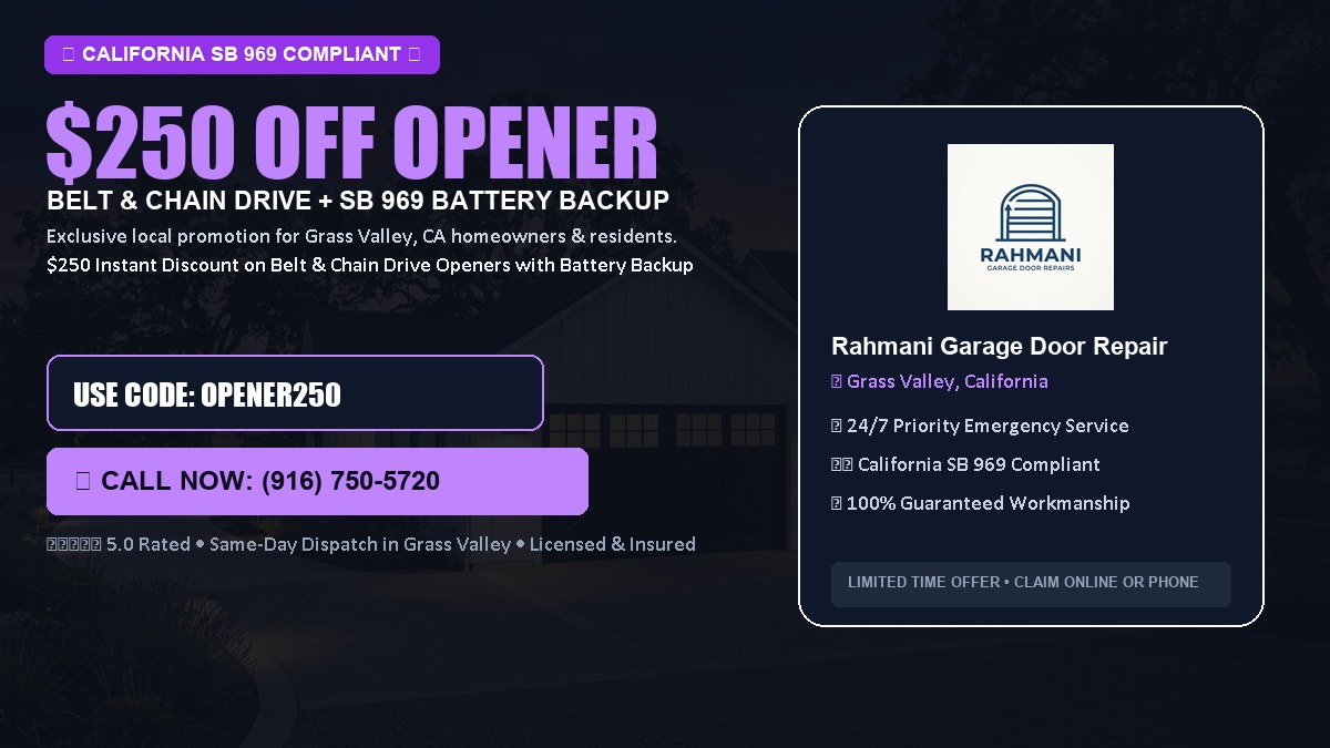 $250 OFF Smart Garage Door Opener Installation (Belt & Chain Drive with California SB 969 Battery Backup) in Grass Valley, CA